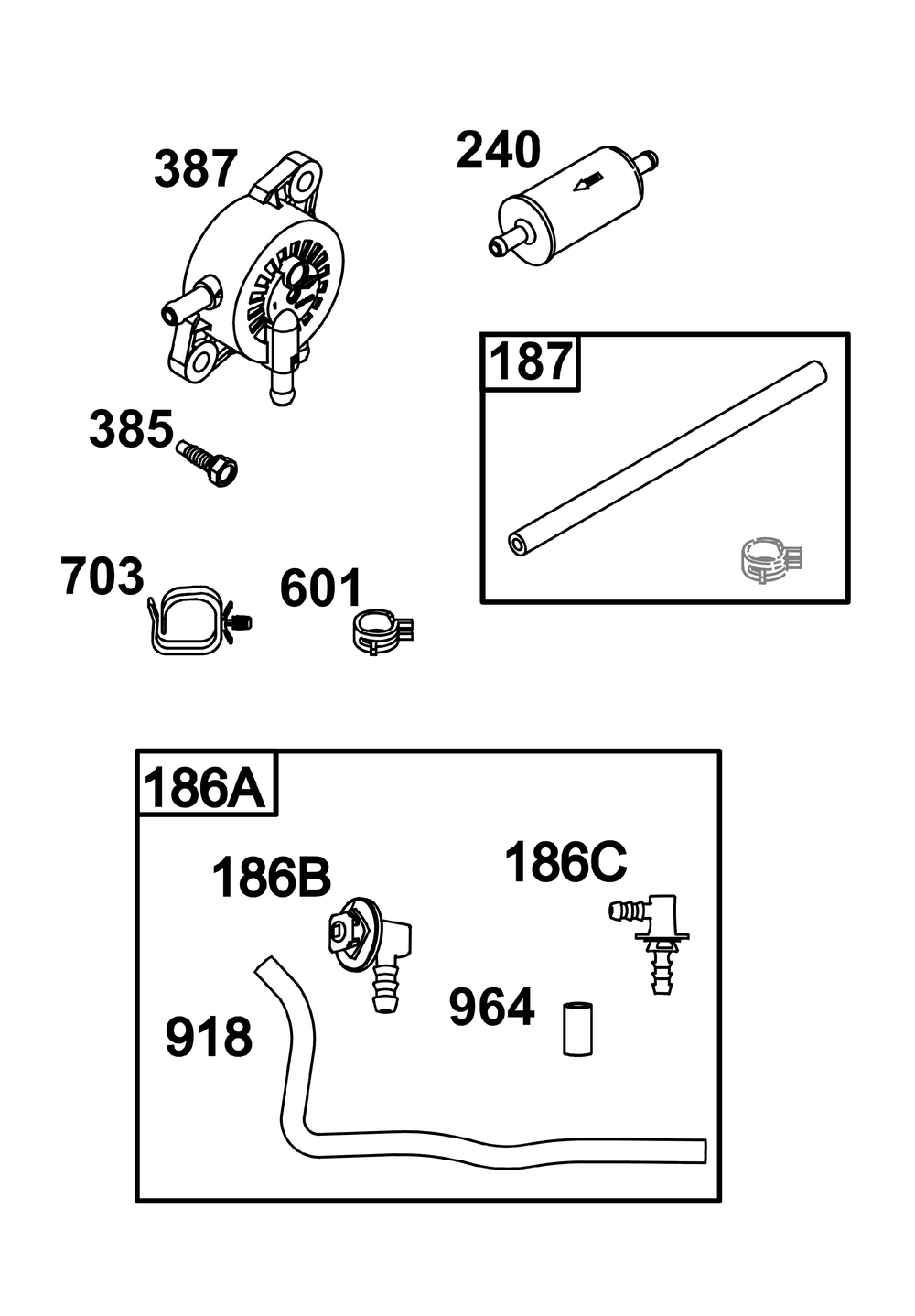 Fuel Supply Group Diagram and Parts List for 44S977-0061-G1 400000 - 699999 Briggs and Stratton Engine